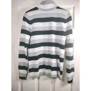 NWT Charter Club Luxury 100% Cashmere Striped Turtleneck Sweater Gray S $169